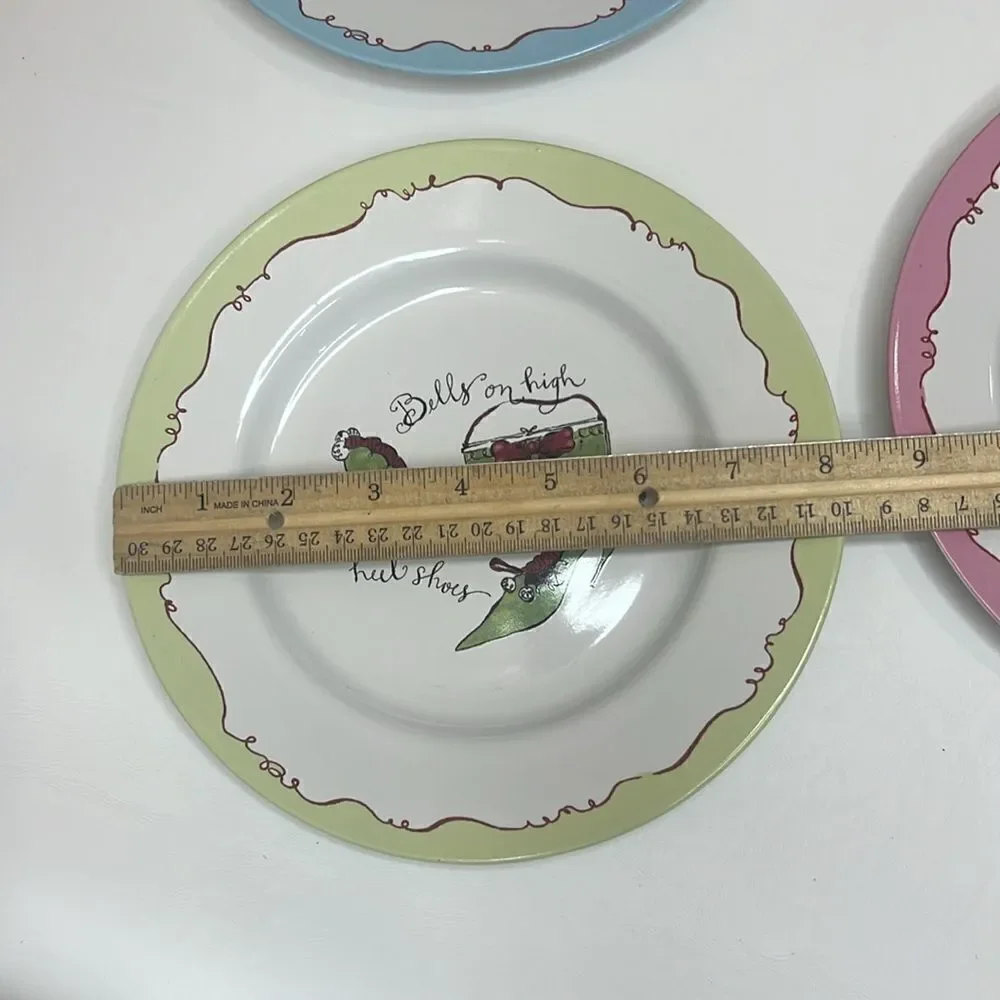 Rosanna Christmas Holiday Shoes Bells Party Salad Dessert Plates 8 1/4 In Set 4